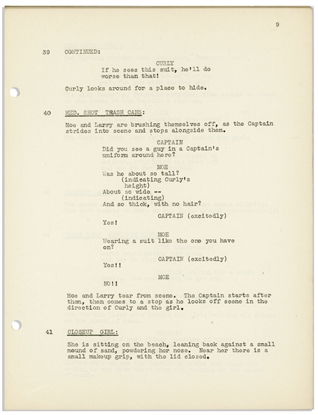 Moe Howard's Personally Owned Script for the 1945 Three Stooges Film ''Booby Dupes''